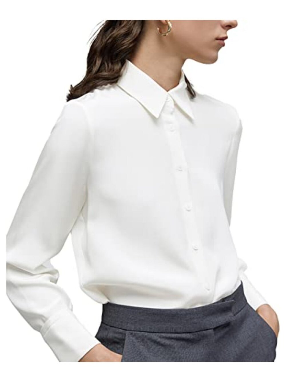 Women's Chiffon Button Down Shirt Long Sleeve Blouse Tie Front Casual Office Top